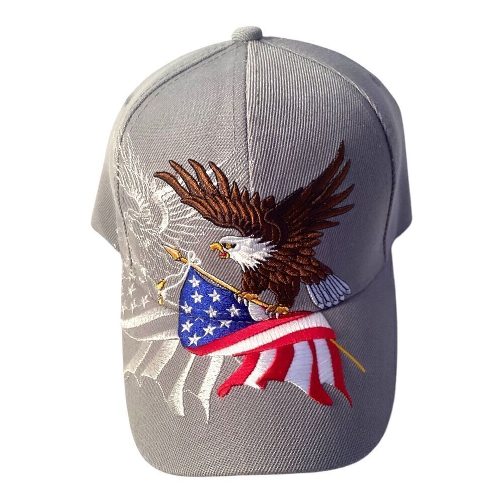 Zion Head Wear Group Mens Gray USA Flag Eagle Embroidered Adjustable Cap Hat